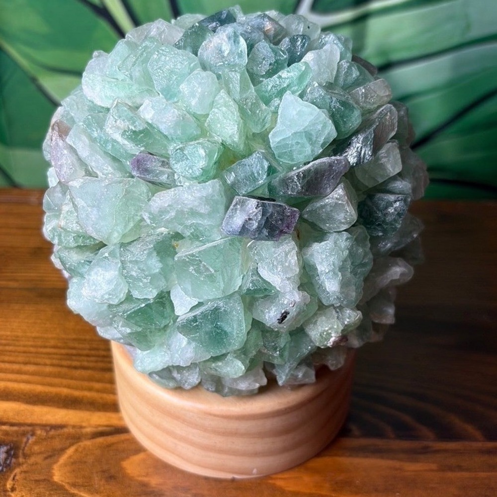 Green Crystal Table Globe Lamp Boho Raw Fluorite Stone